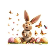 SLYNSHome Easter Wall Sticker Decals Peel and Stick,Window Clings Cute Bunny Eggs Butterfly Rabbit Wall Paper Stickers for Spring Home Party Door Toilet Decoration